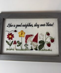 “Stay Over There” Embroidered Gnome Framed Art