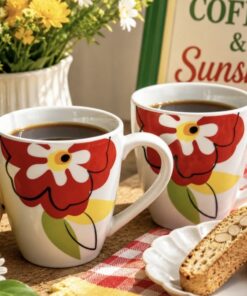 Happy Kitchen Flower Mug Pair