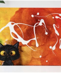 Original Mixed Media Black Cat Art Piece
