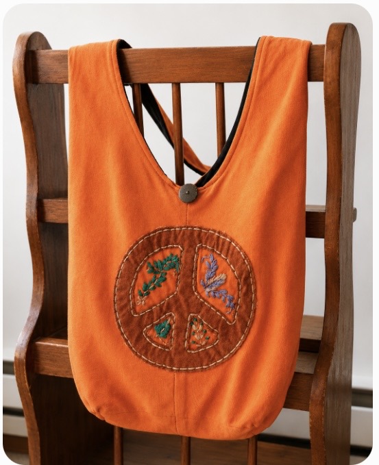 Orange Peace Sign Cotton Tote