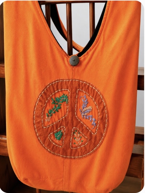 Orange Peace Sign Cotton Tote - Image 2