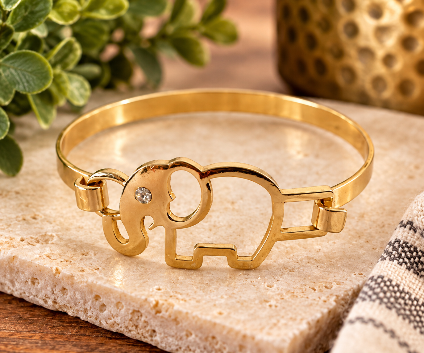Gold-Tone Elephant Bangle Bracelet