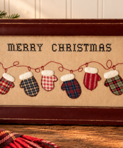 Merry Christmas Plaid Mitten Framed Textile Art