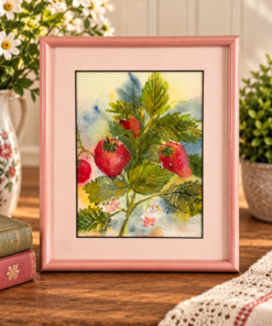 Signed Original Strawberry Watercolor – Custom Framed in Michigan