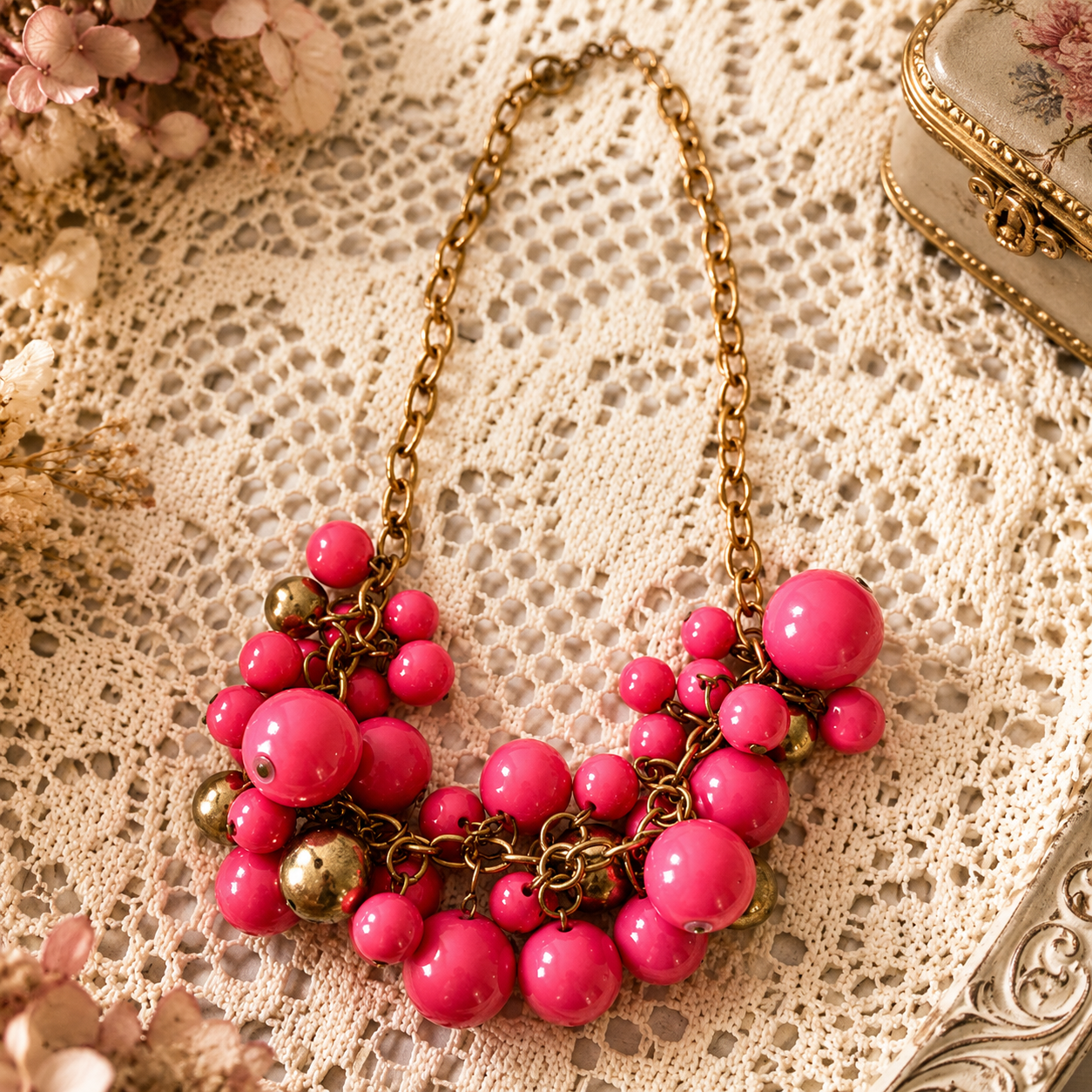 Hot Pink Statement Bead Necklace