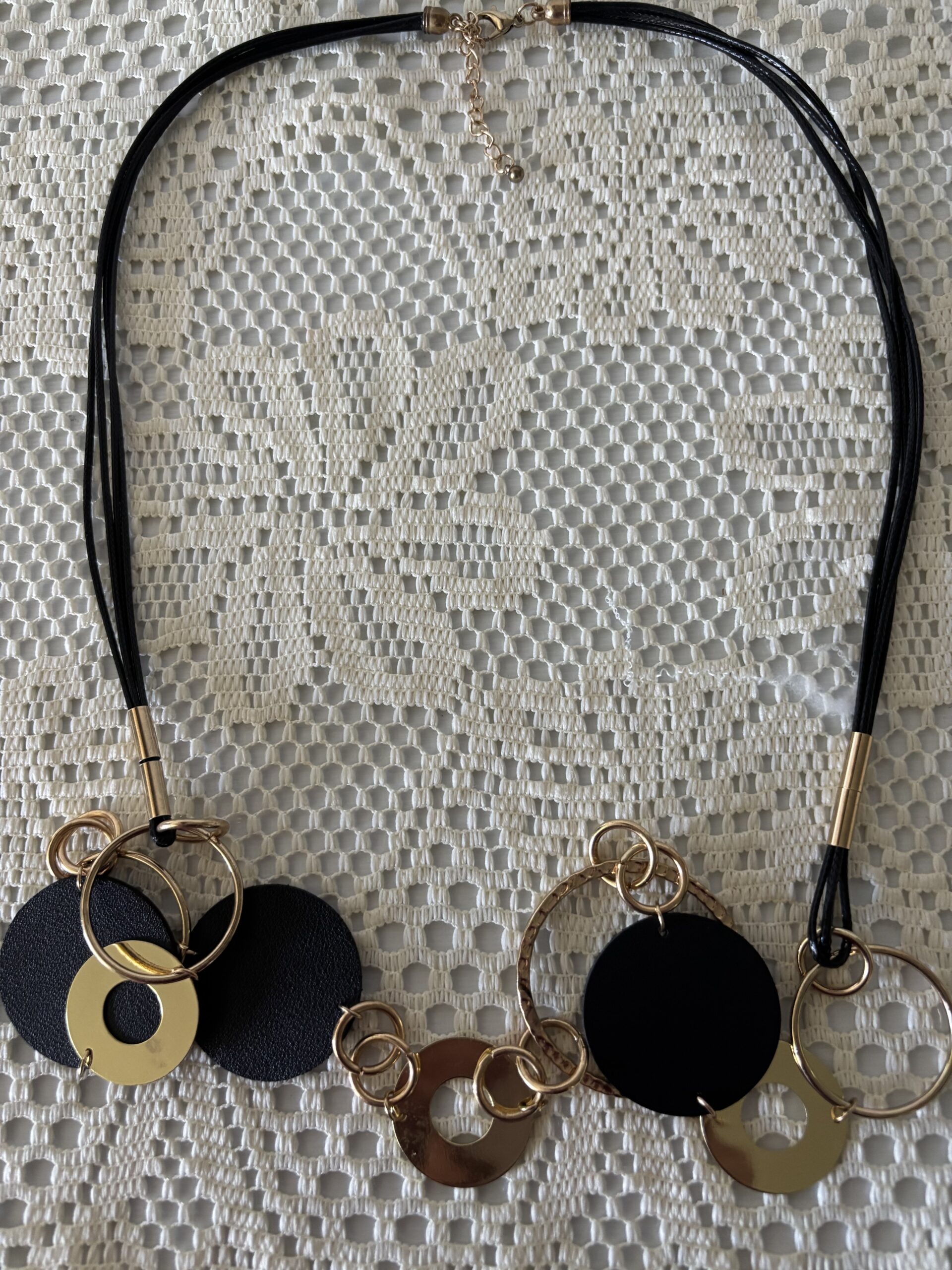 Black & Gold Circle Statement Necklace - Image 3