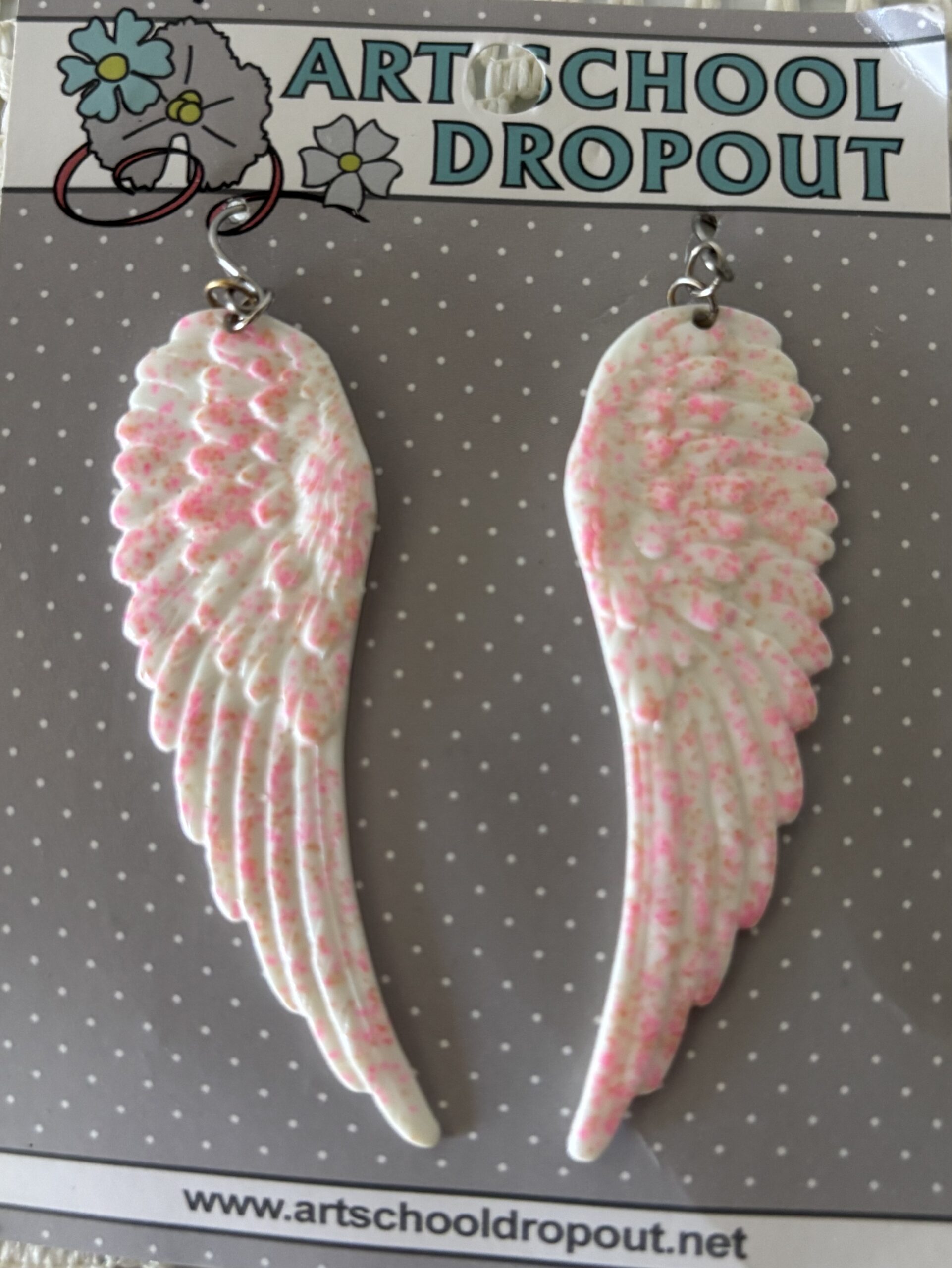 Art School Dropout Pink Speckled Wing Earrings - Image 2