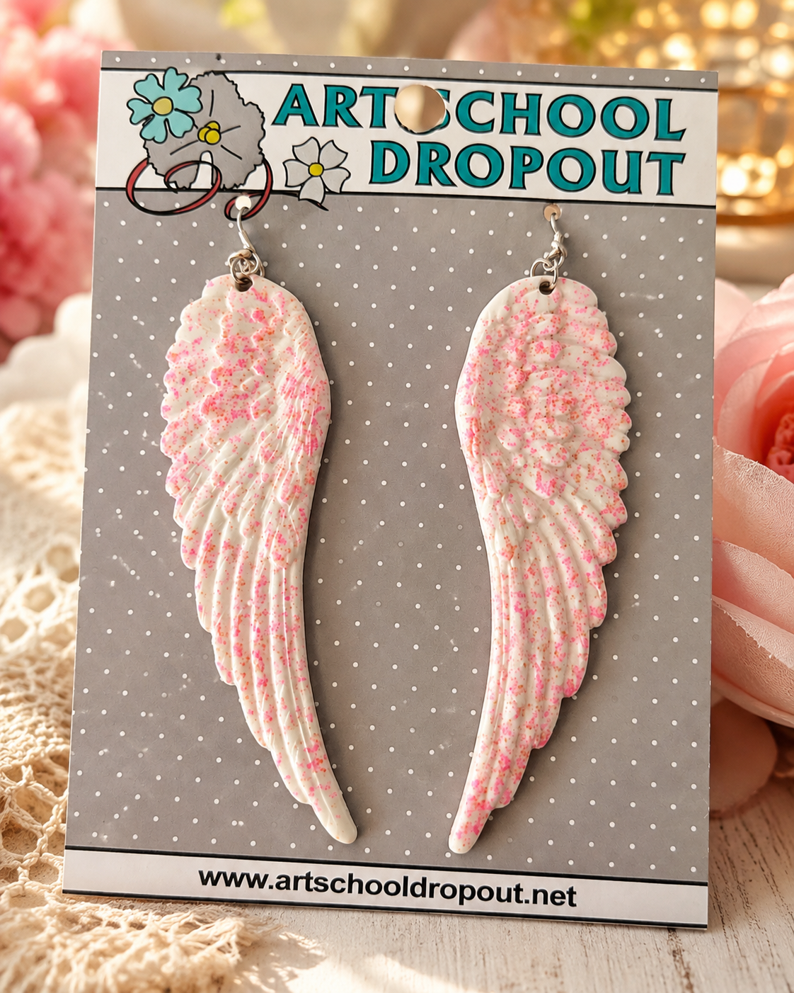 Art School Dropout Pink Speckled Wing Earrings