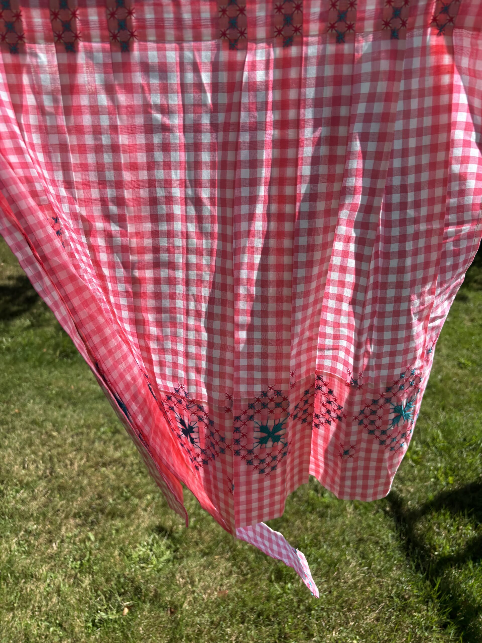 Vintage Pink Gingham Embroidered Half Apron - Image 2
