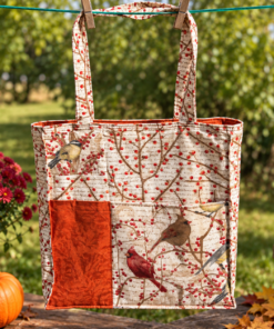 Handmade Quilted Bird & Berry Fall Tote