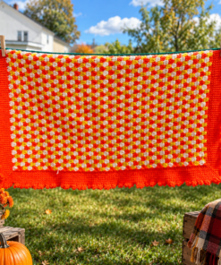 Vintage Handmade Crochet Lap Blanket – Orange, Yellow & White