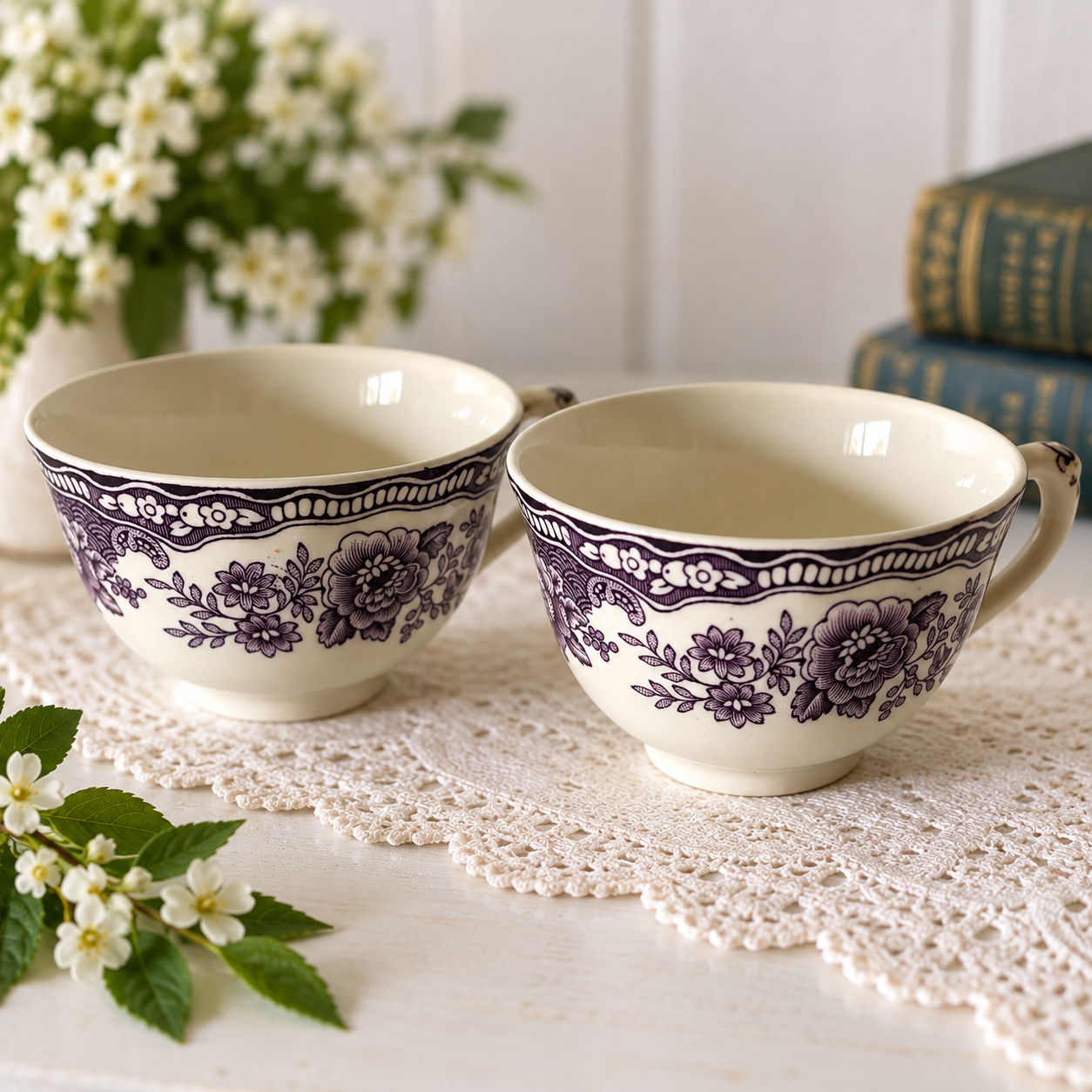 Vintage Crown Ducal Bristol Mulberry Teacups – Set of 2