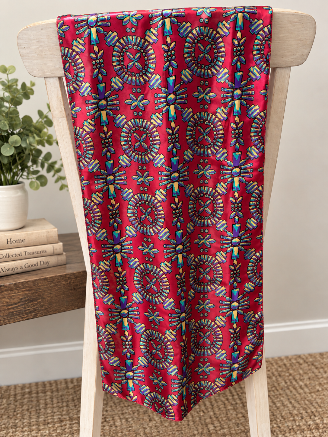 Colorful Red Geometric Print Scarf