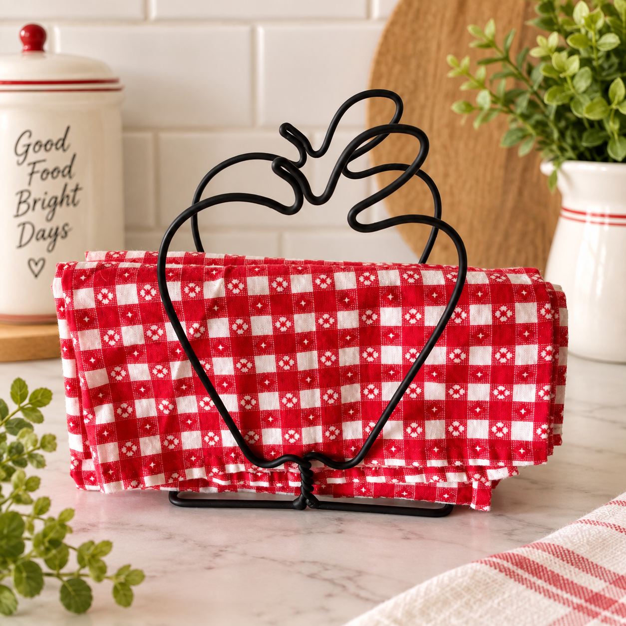 Apple Wire Napkin Holder + 2 Cloth Napkins