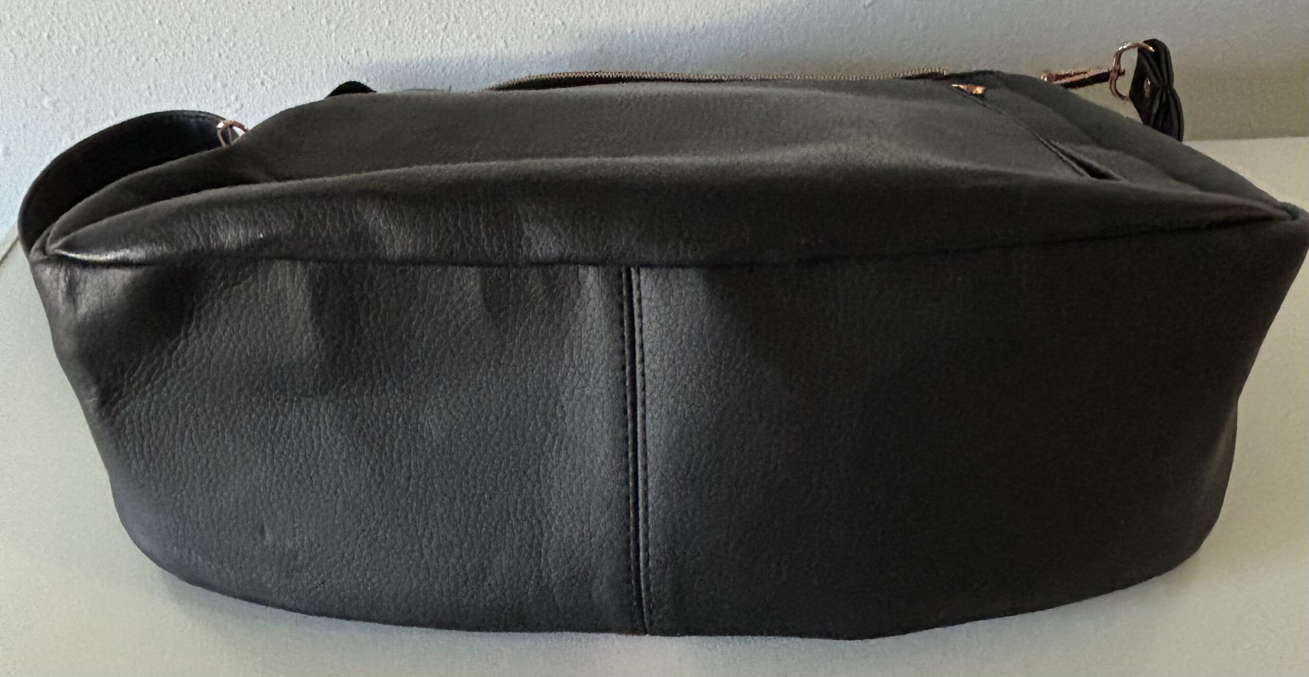 Black Floral Shoulder Bag with Rose Gold Hardware - Image 4