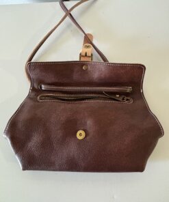 Alternative view of Brown Leather-Look Crossbody Satchel with Brass-Tone Hardware