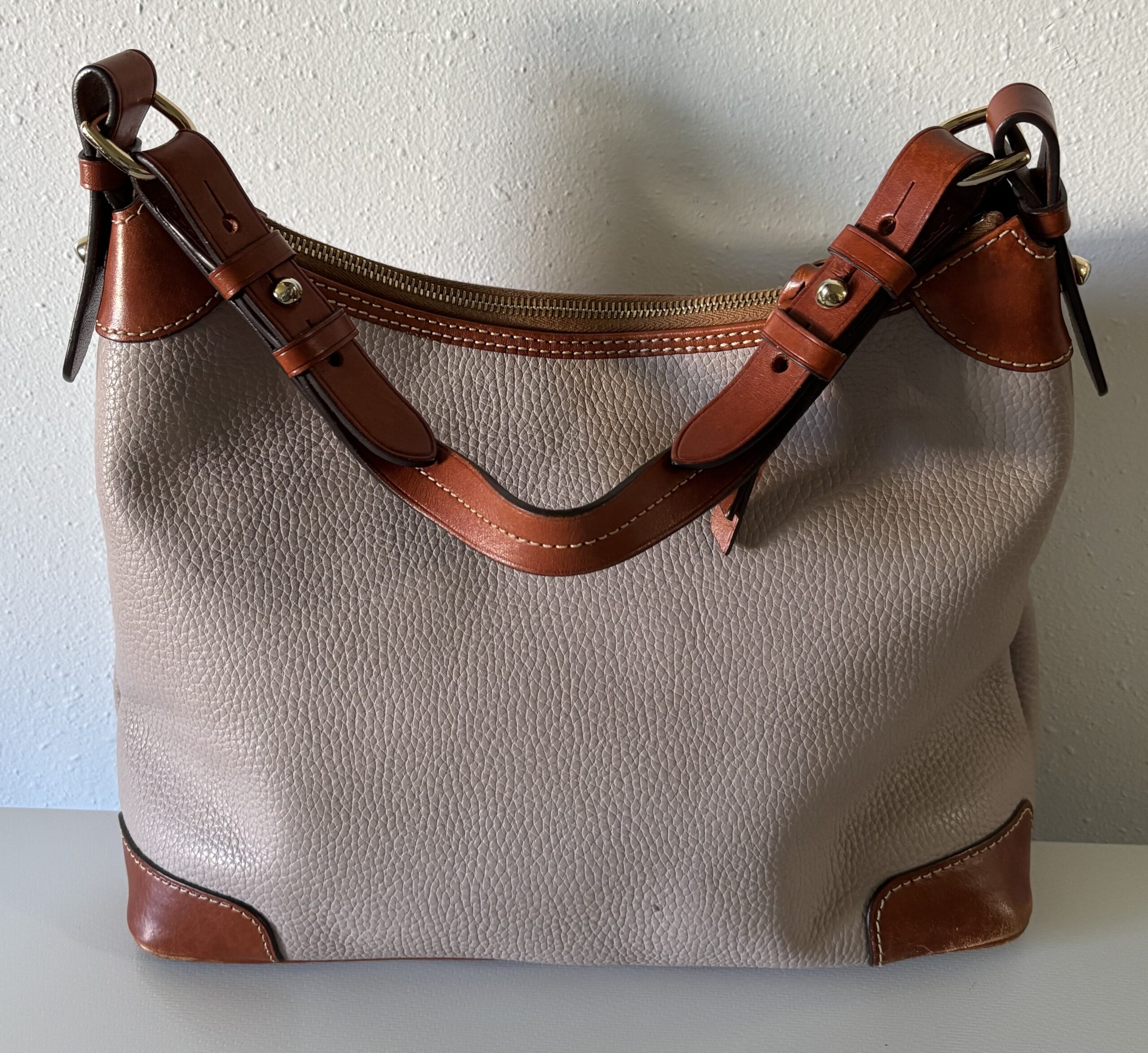 Dooney & Bourke Taupe Pebbled Leather Shoulder Bag - Image 2