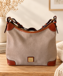 Dooney & Bourke Taupe Pebbled Leather Shoulder Bag
