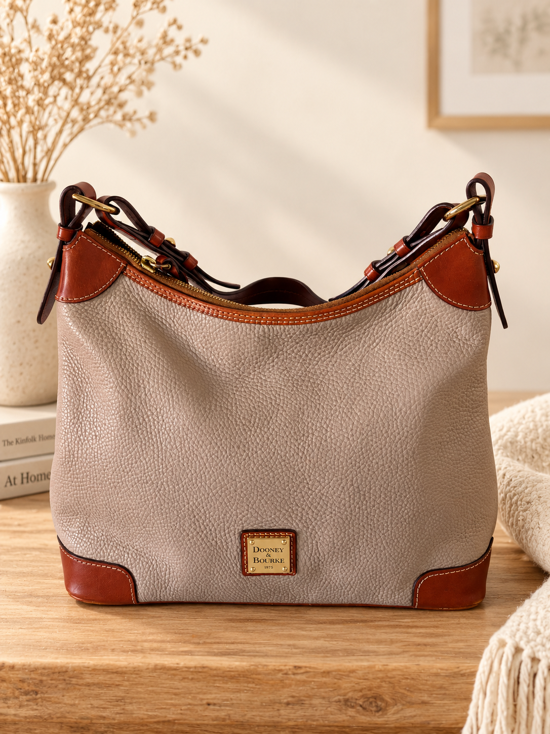 Dooney & Bourke Taupe Pebbled Leather Shoulder Bag