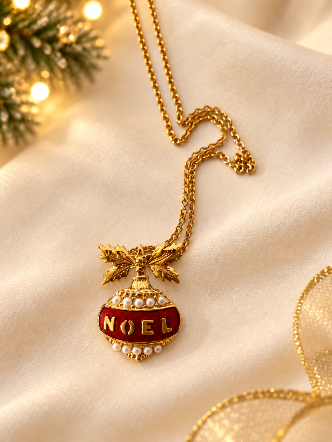 Vintage 1994 Avon “Noel” Christmas Pendant Necklace with Avon Box